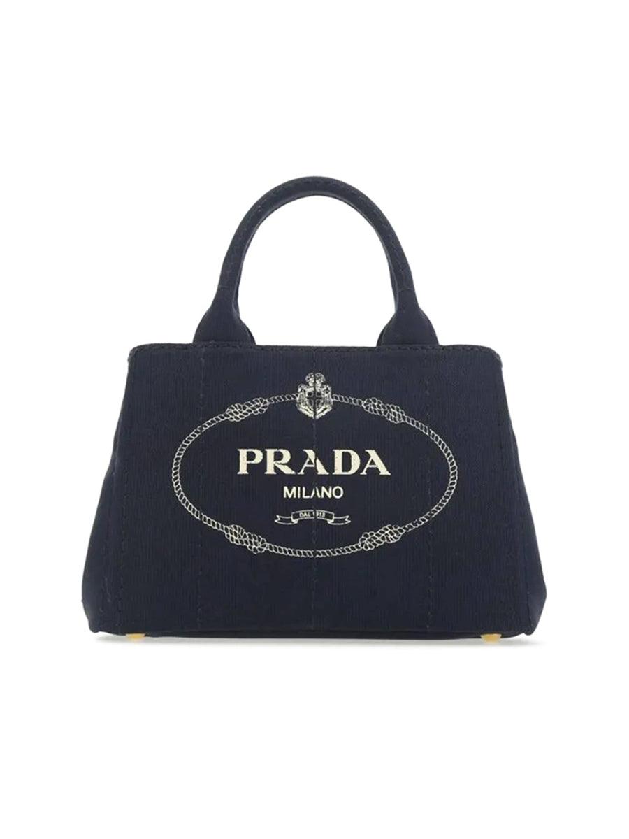 Prada Small Cotton Canvas Tote in Navy