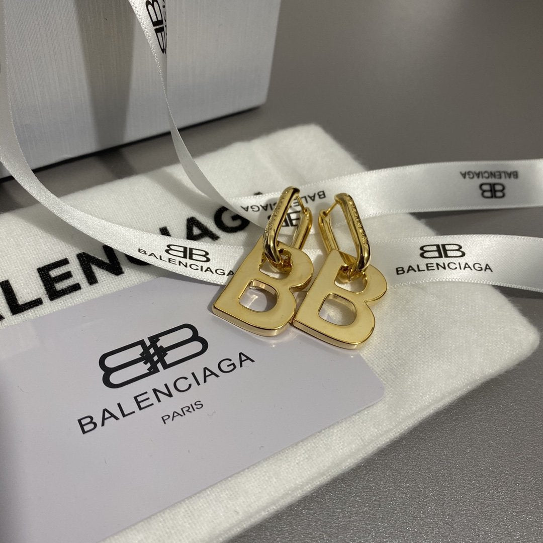 BALENCIAGA Simple B logo pendant earrings