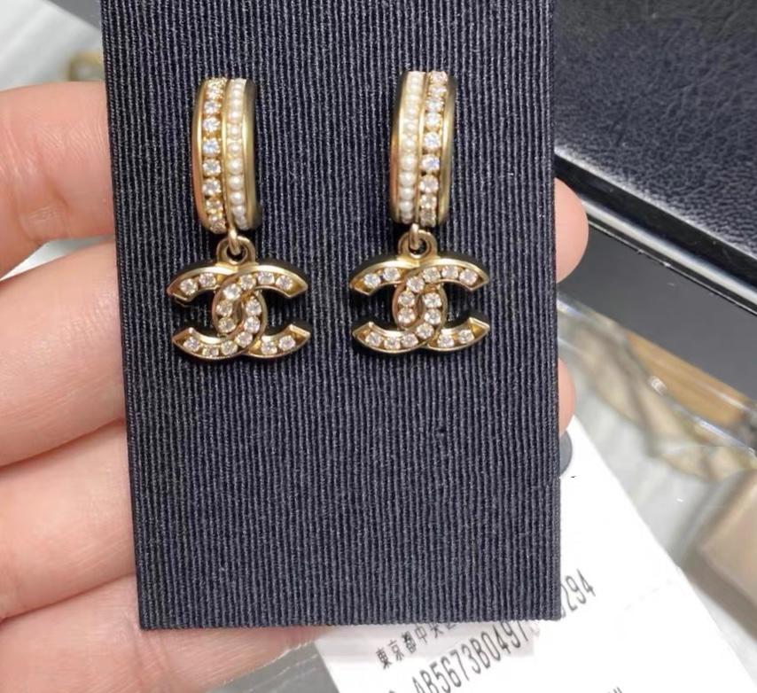 CHANEL Diamond Classic Letter Pendant Earrings