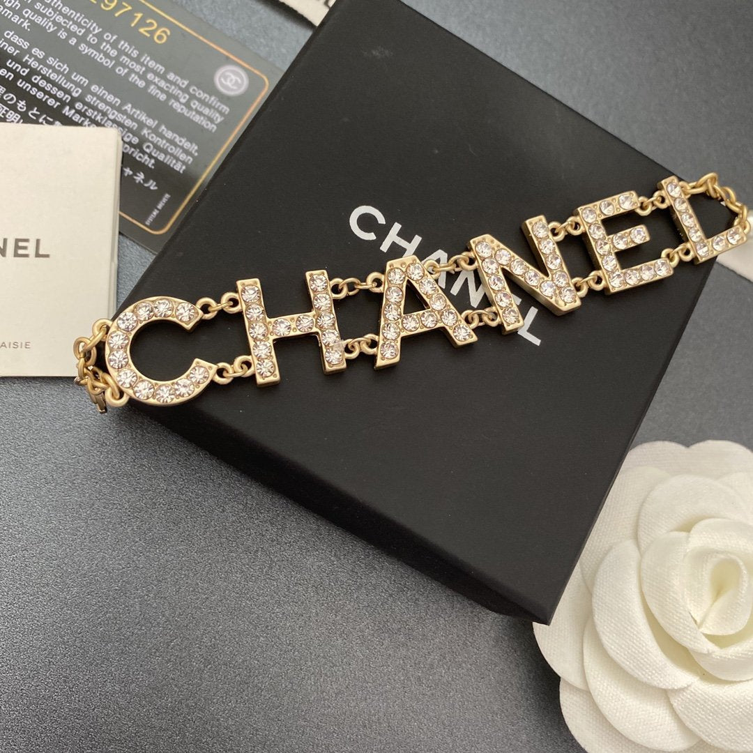 CHANEL Luxury Rhinestone Embellished Letter Bracelet