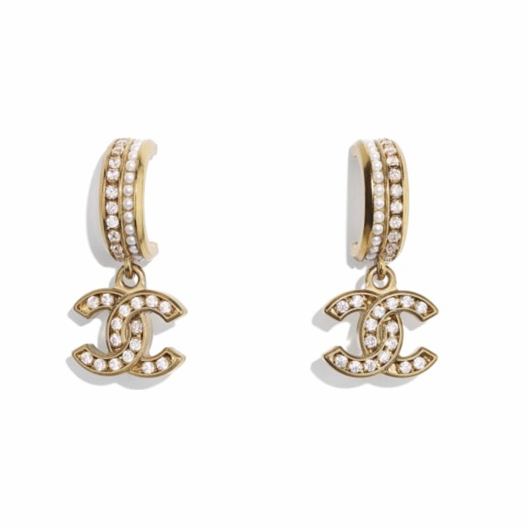CHANEL Diamond Classic Letter Pendant Earrings
