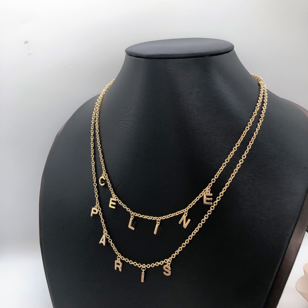 CELINE Fashion Letter Double Chain Necklace