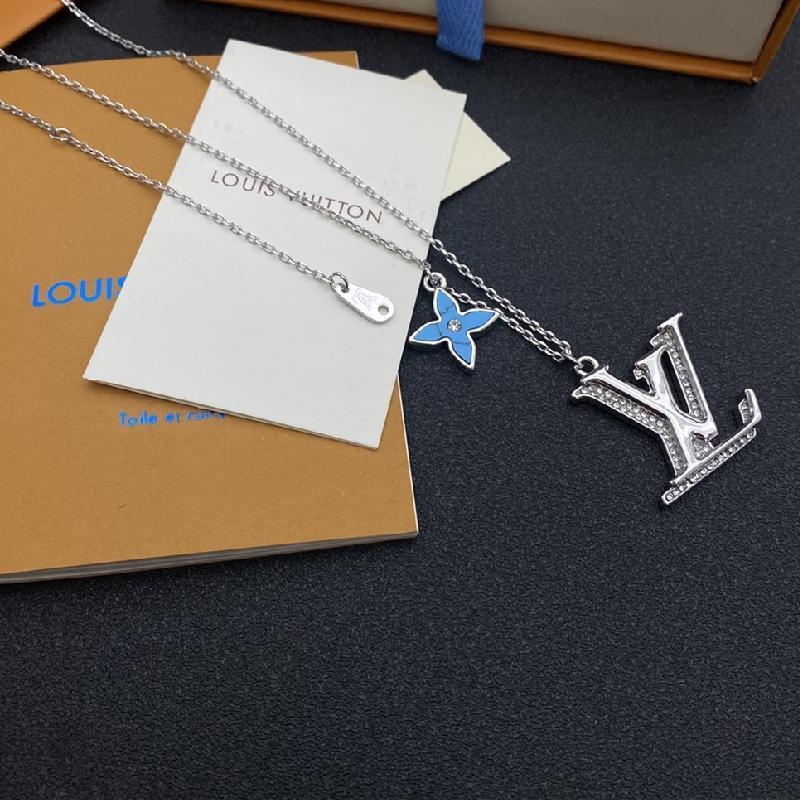 LV Fashionable Silver Diamond Flower Necklace