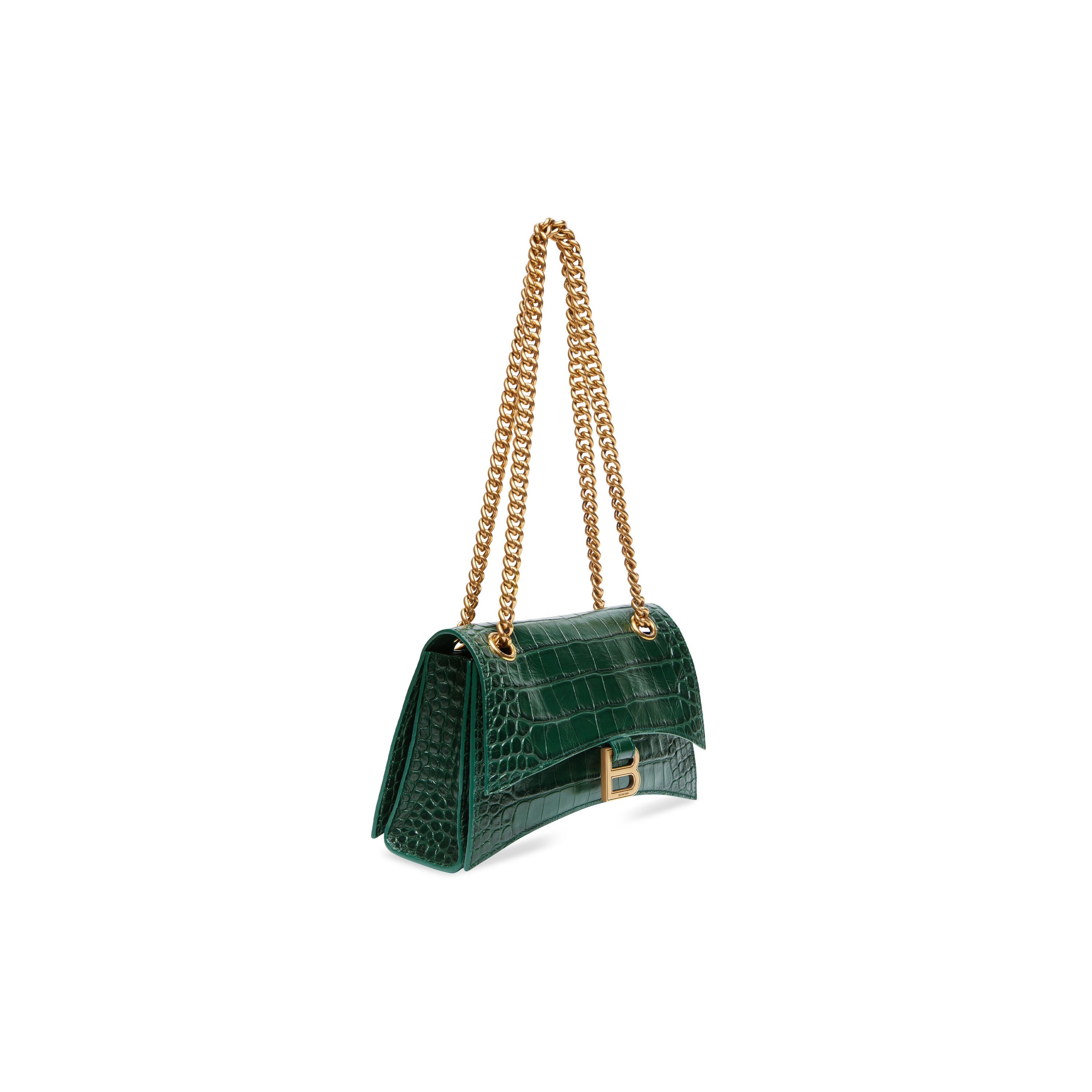 WOMEN'S CRUSH SMALL CHAIN BAG CROCODILE EMBOSSED IN FOREST GREEN