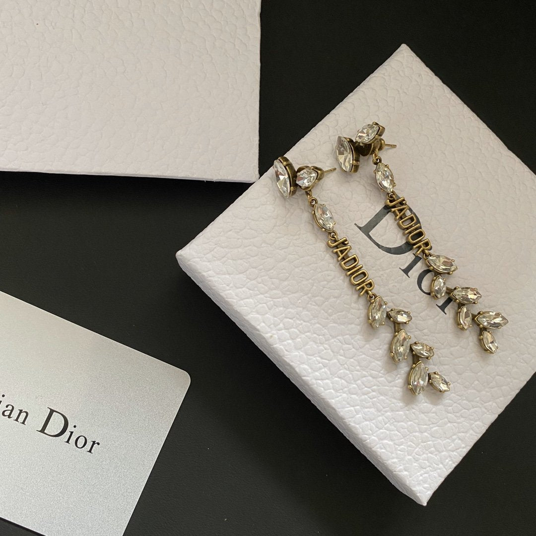 DIOR Wheat Ears and Leaves Long Earrings with Diamonds