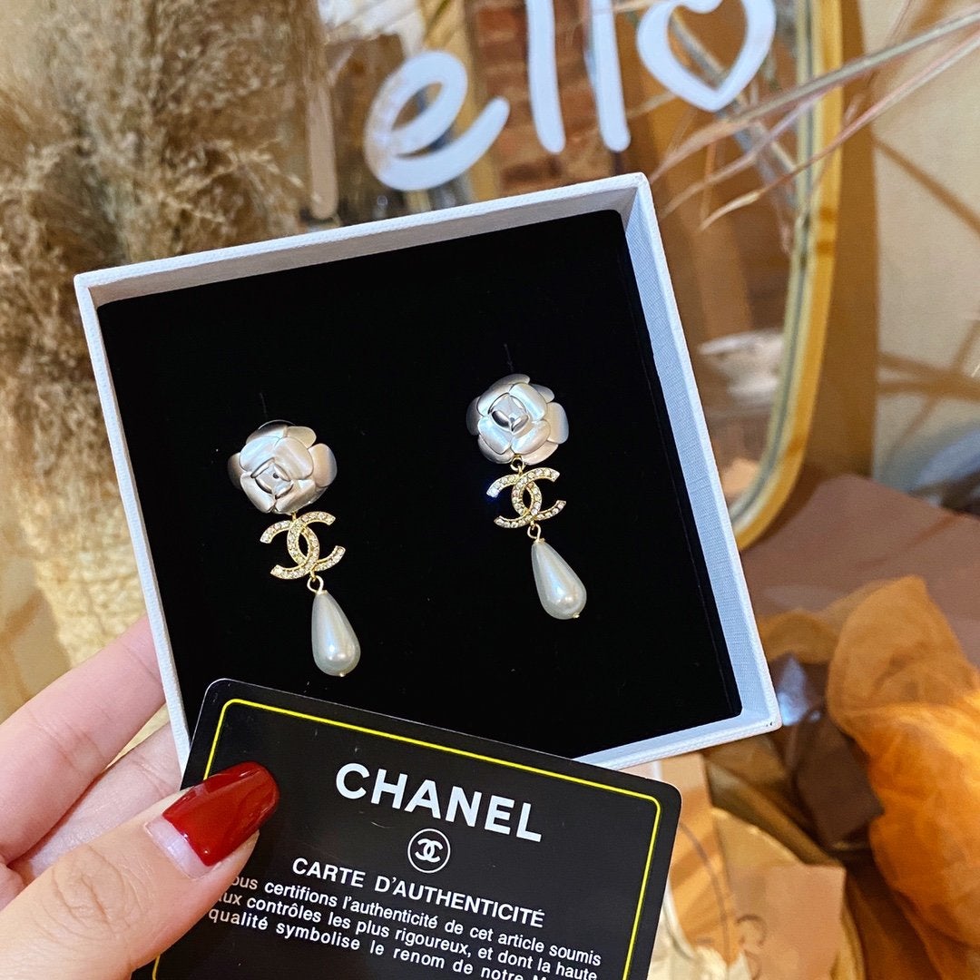 CHANEL Camellia Pearl Earrings