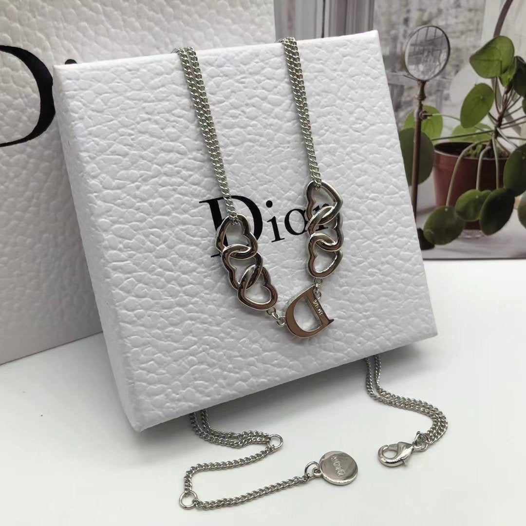 DIOR Fashion stitching heart pendant necklace