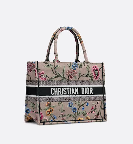MEDIUM DIOR BOOK TOTE Pink Multicolor Dior Petites Fleurs Embroidery (36 x 27.5 x 16.5 cm)
