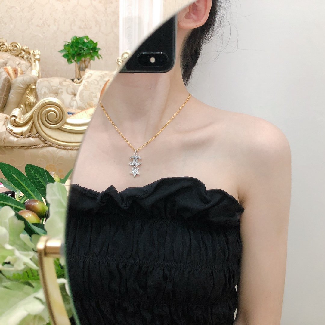 CHANEL Star Rhinestone Gold And Silver Necklace