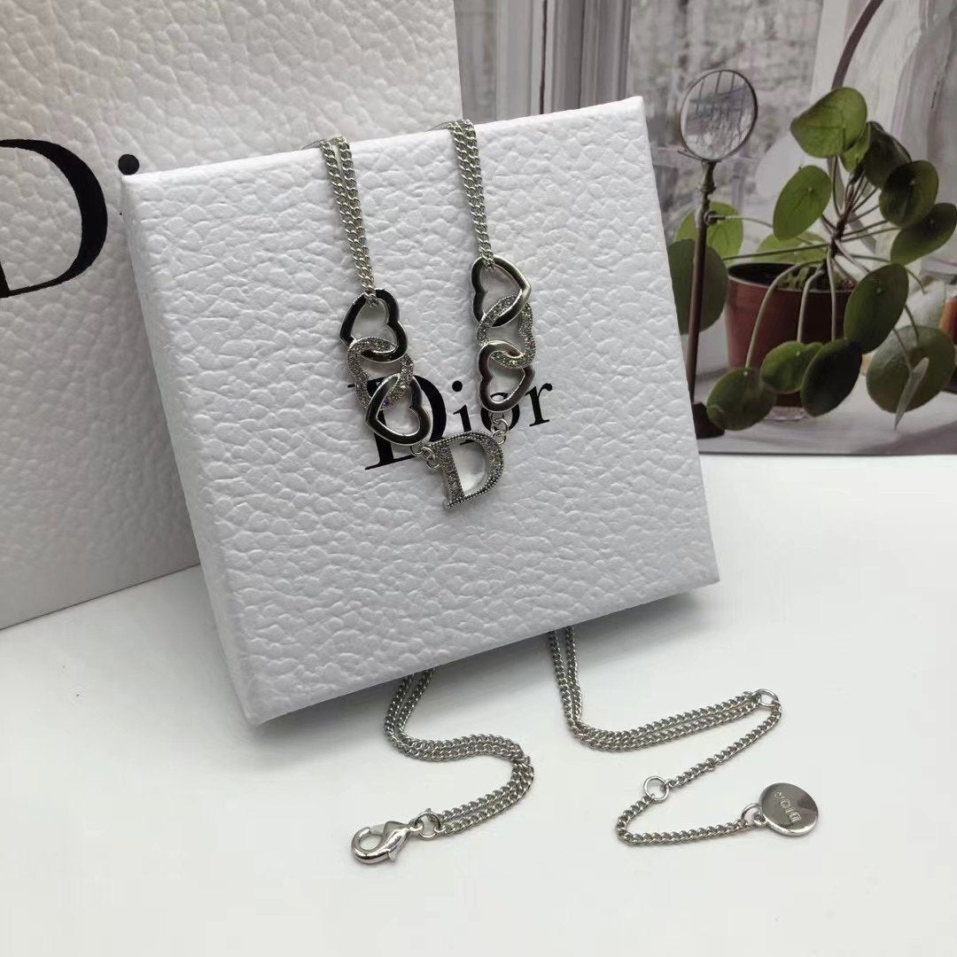 DIOR Fashion stitching heart pendant necklace
