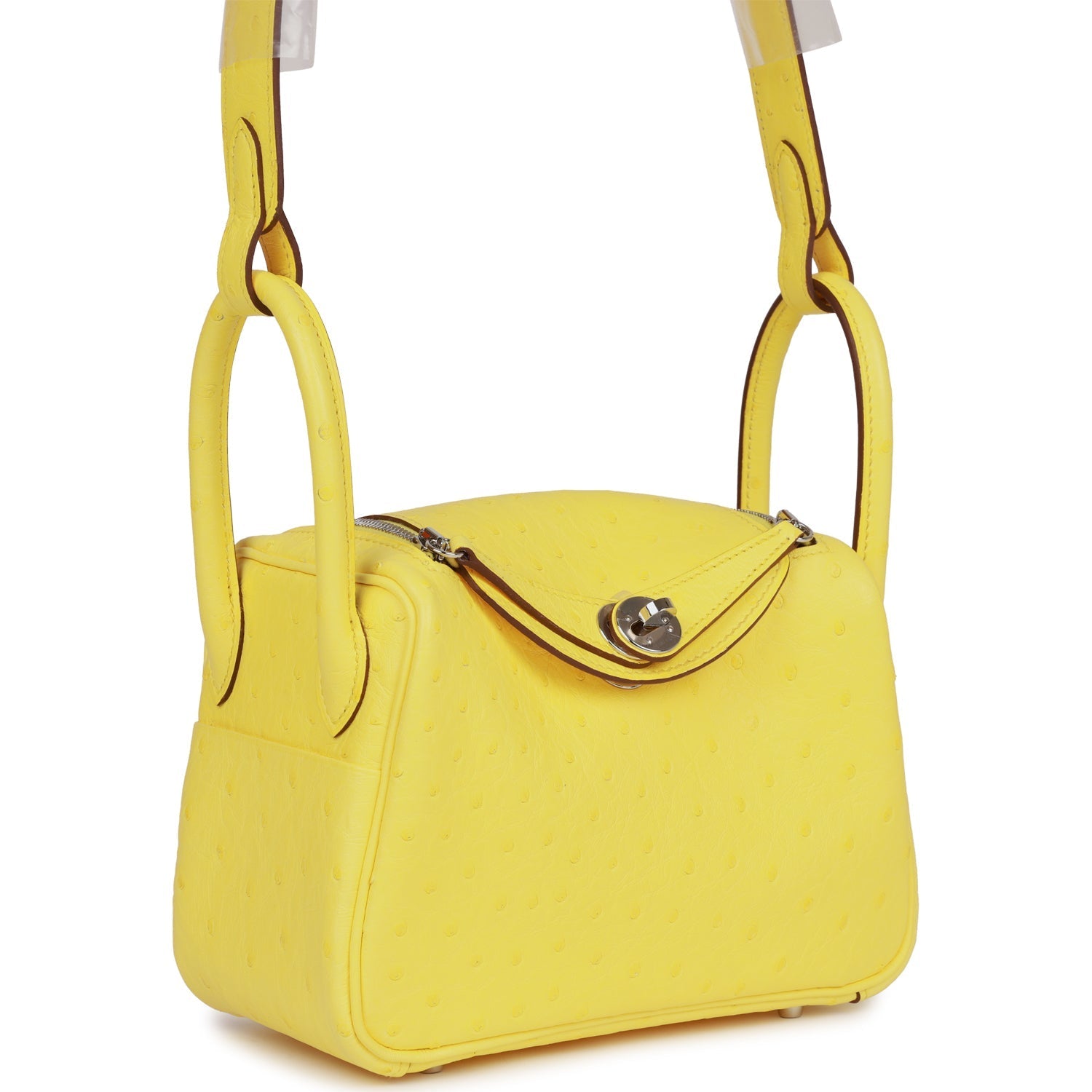 Hermès Mini Lindy Jaune Citron Ostrich Palladium Hardware
