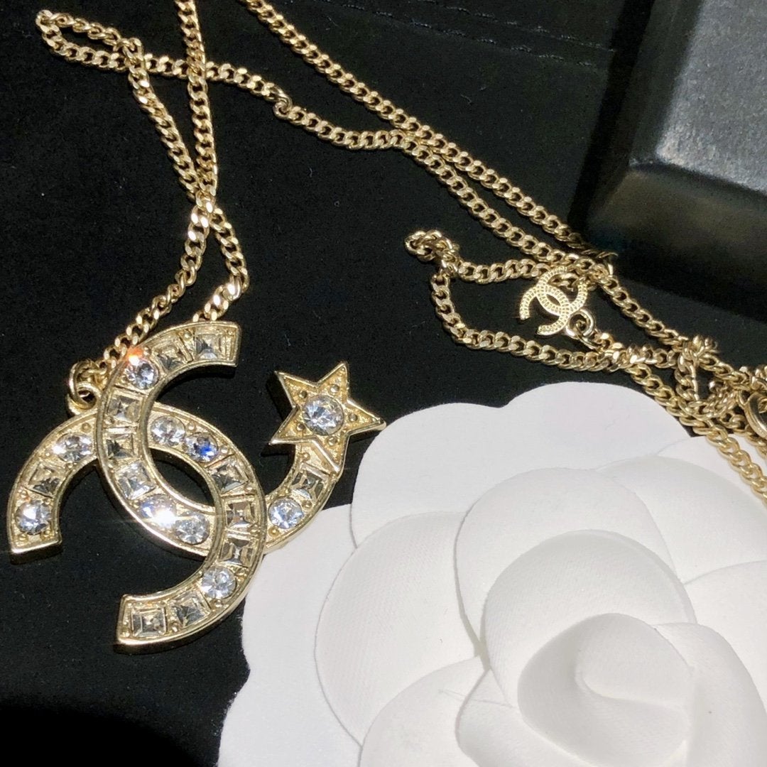 CHANEL Fashion Double C Star Crystal Necklace