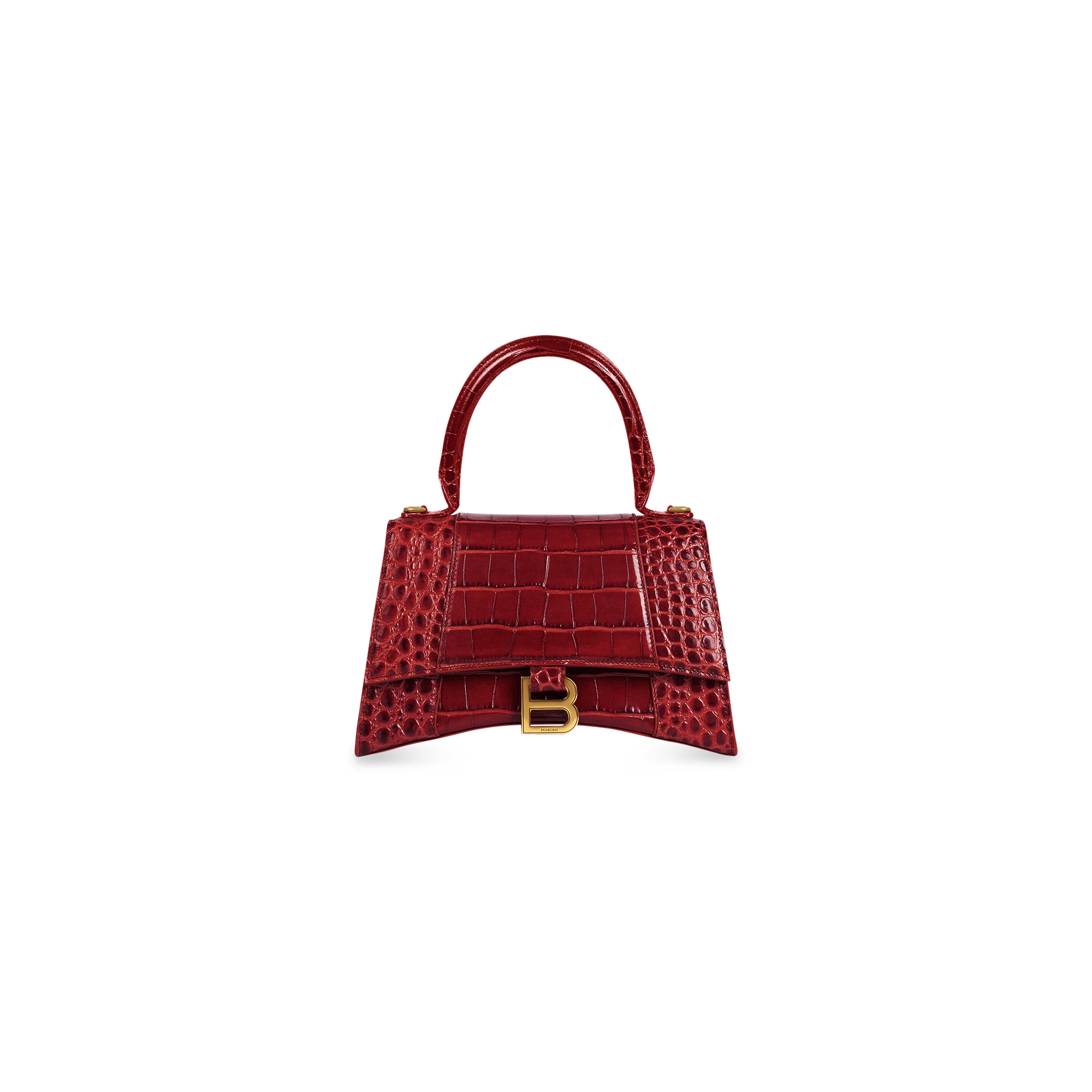 WOMEN'S HOURGLASS SMALL HANDBAG CROCODILE EMBOSSED IN DARK RED