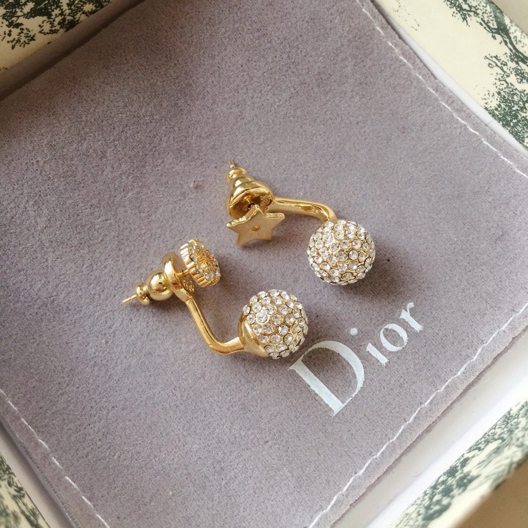 DIOR Full Diamond Spherical 925 Silver Stud Earrings