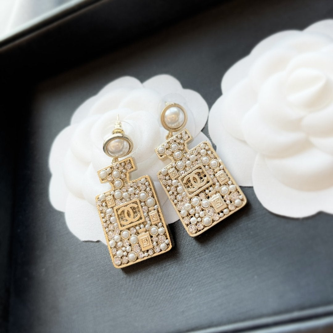 CHANEL Fashion Water Bottle Pearl Pendant Earrings