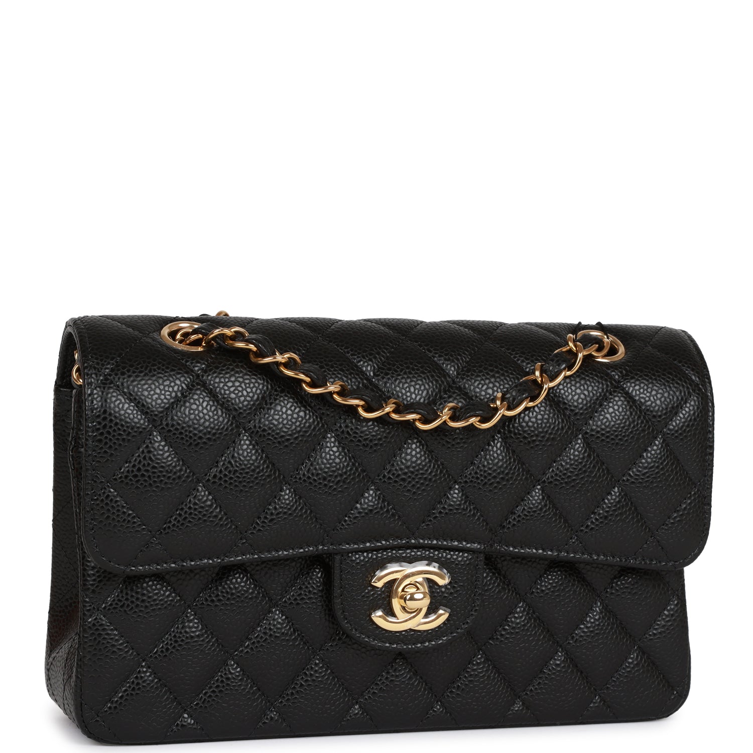 Small Classic Double Flap Black Caviar Gold Hardware