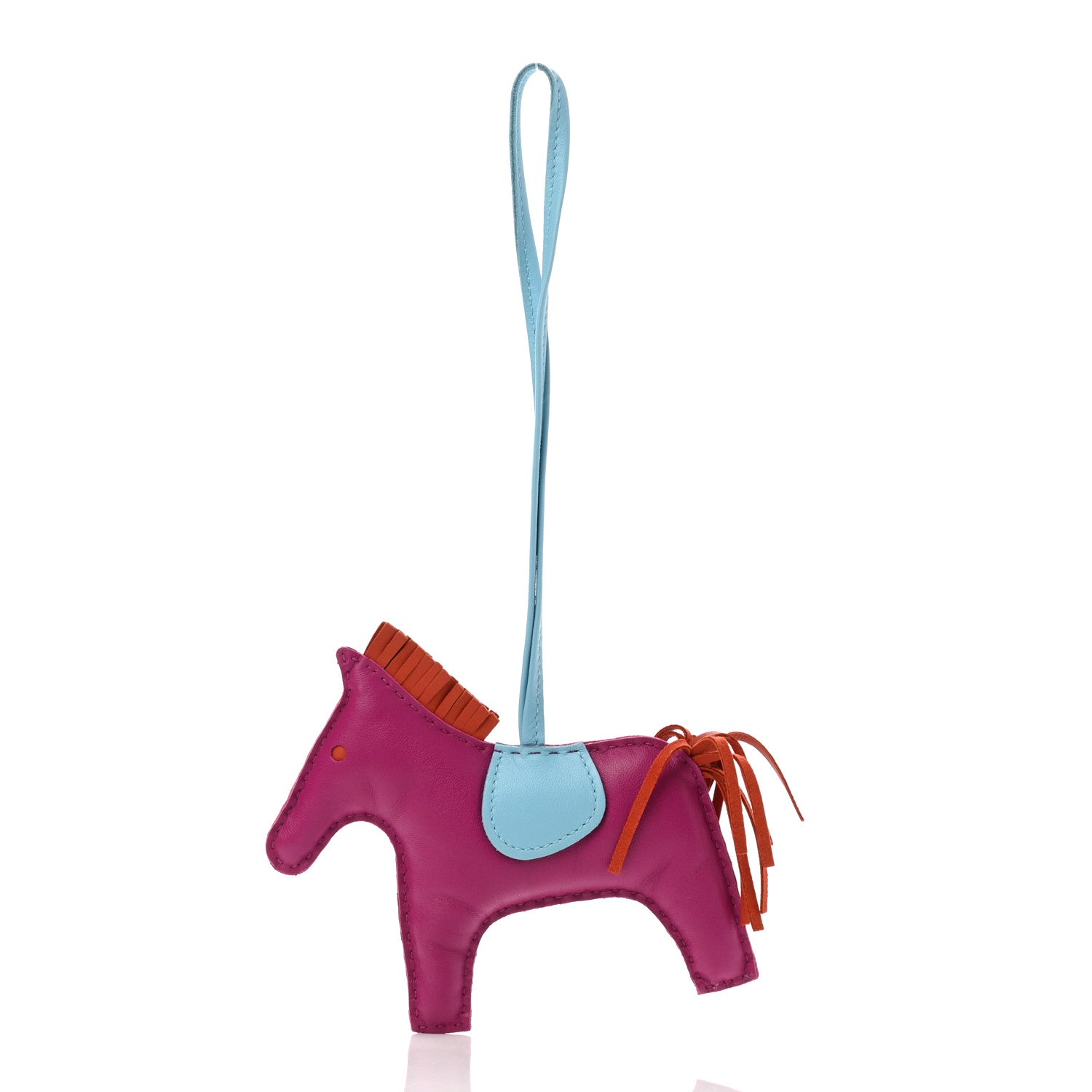 Hermès Milo Lambskin Grigri Rodeo Horse Bag Charm MM Rose Pourpre Cornaline Celeste