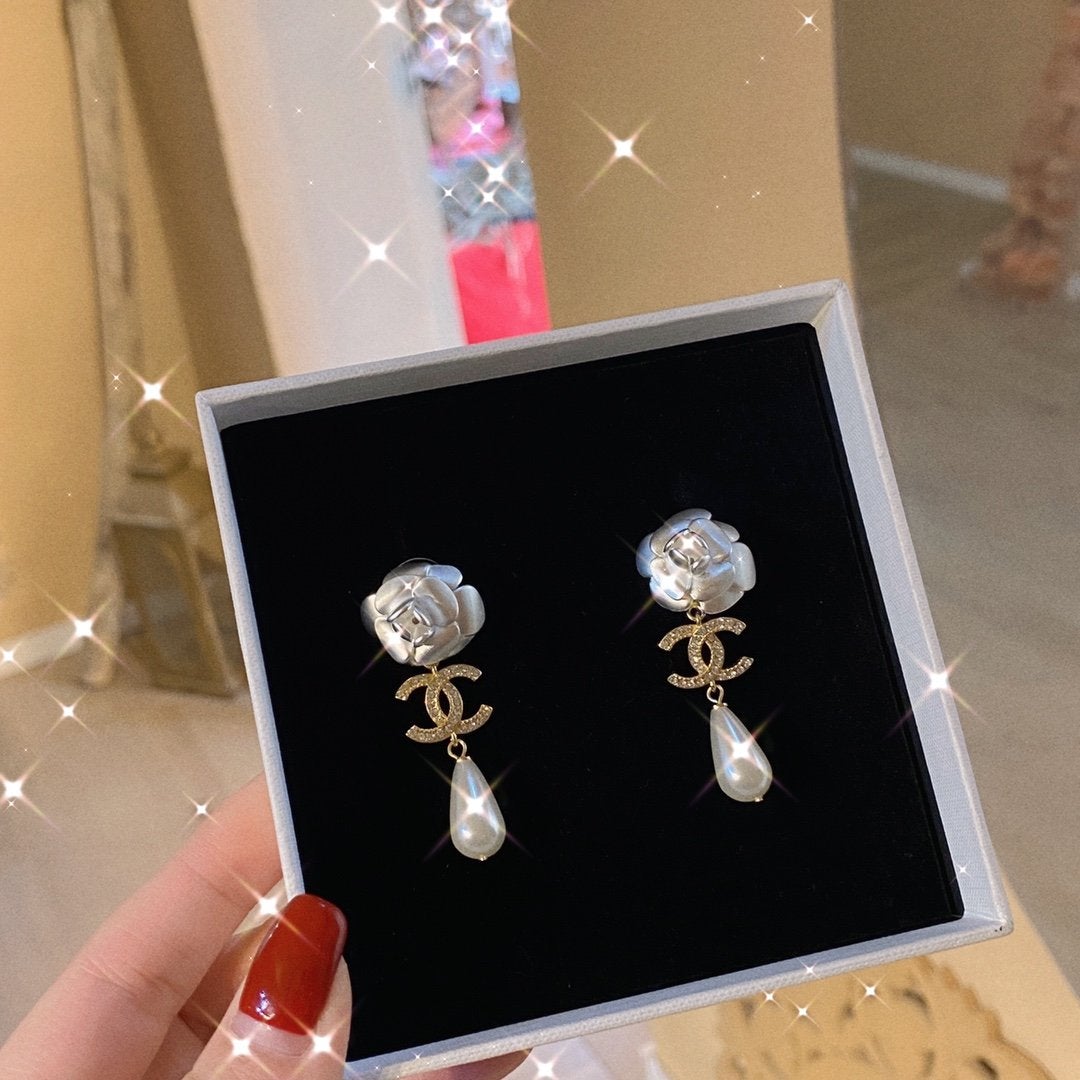 CHANEL Camellia Pearl Earrings