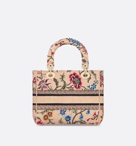 MEDIUM LADY D-LITE BAG Natural Multicolor Raffia Embroidered with Dior Petites Fleurs