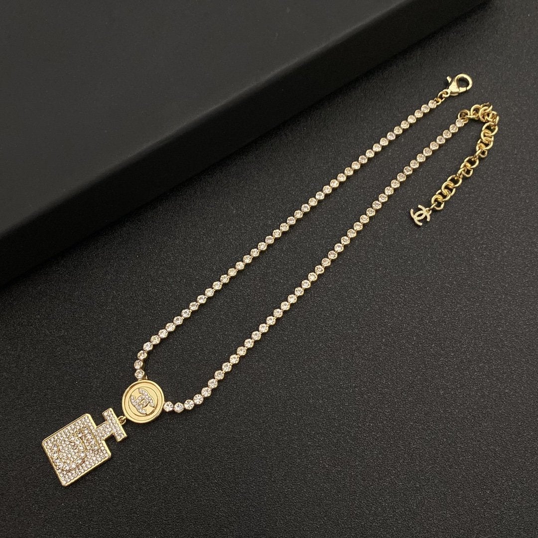 CHANEL New Classic Perfume Pendant Rhinestone Necklace