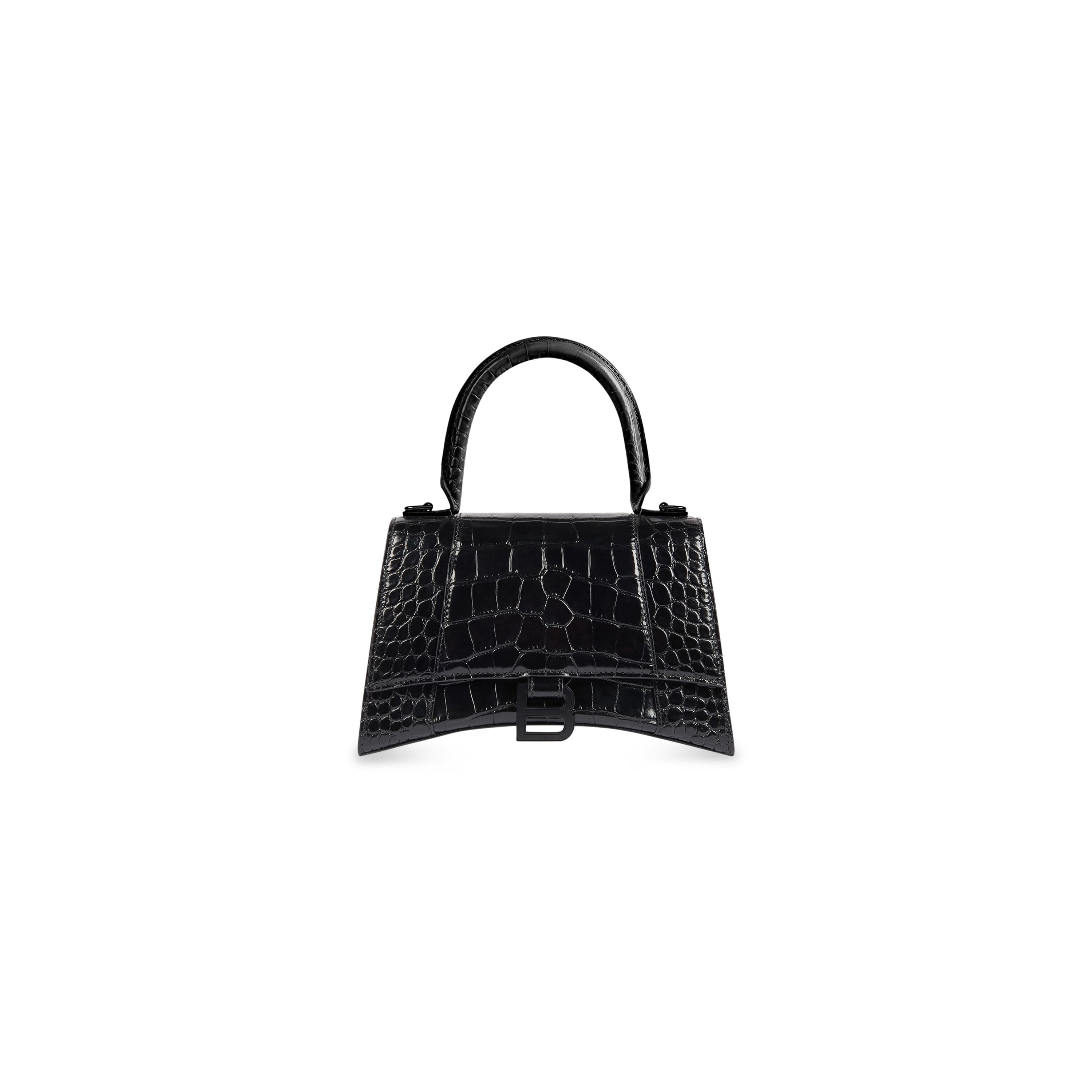 WOMEN'S HOURGLASS SMALL HANDBAG CROCODILE EMBOSSED IN BLACK