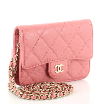 Classic Flap Card Holder on Chain Quilted Caviar Mini