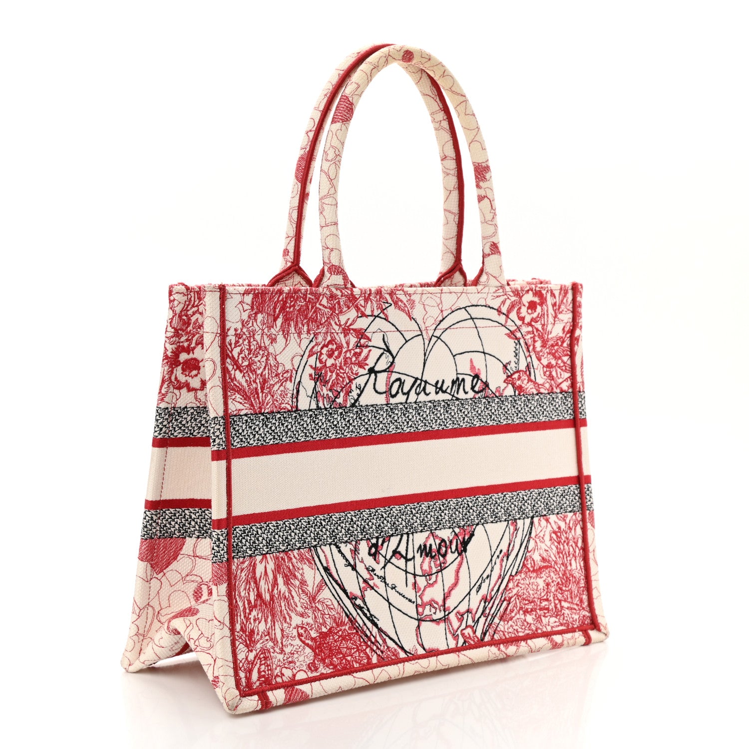 CHRISTIAN DIOR Canvas Embroidered Medium Dioramour D-Royaume Book Tote Red White