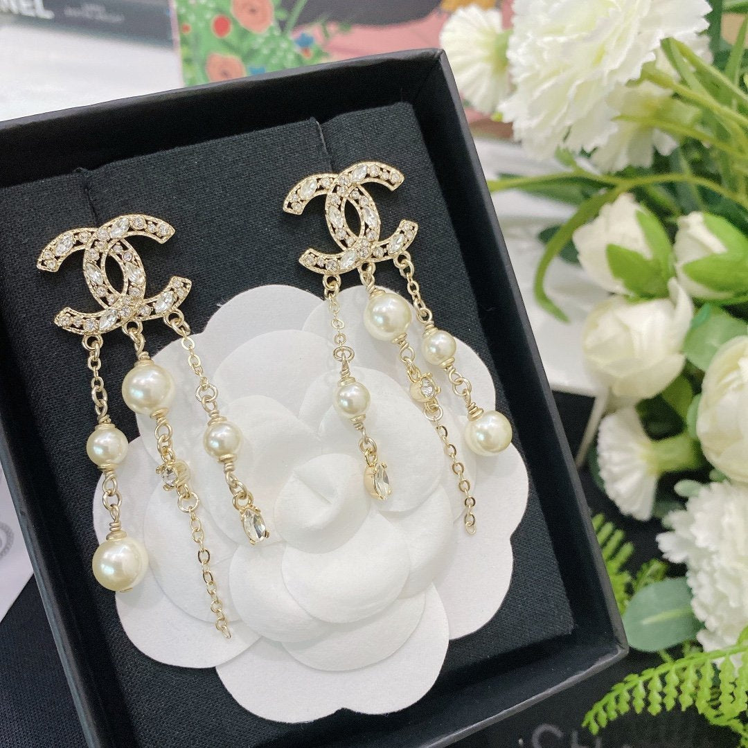 CHANEL Luxury Rhinestone Tassel Earrings