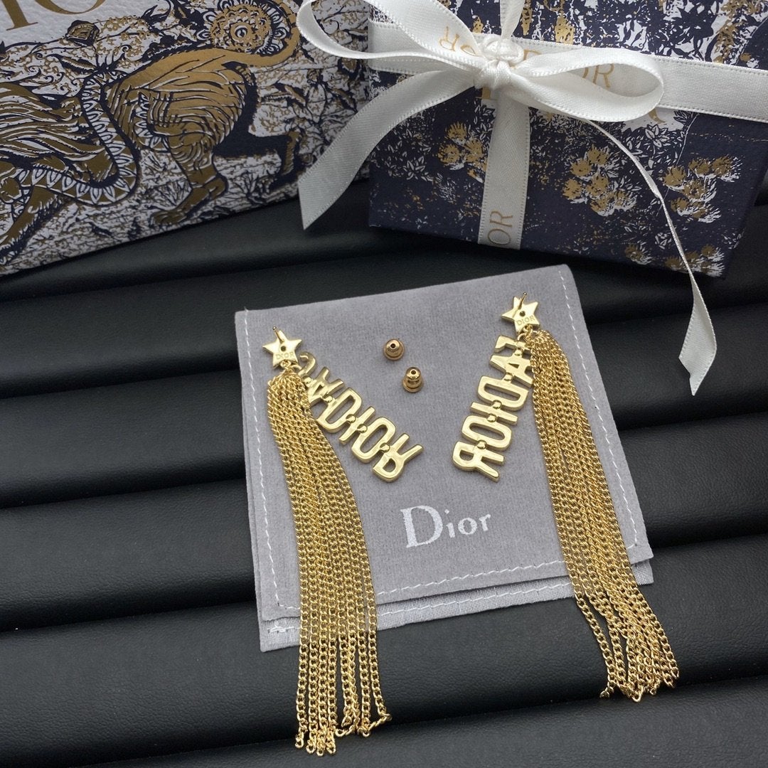 DIOR CD tassel letter pendant earrings