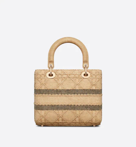 MEDIUM LADY D-LITE BAG Natural Cannage Raffia