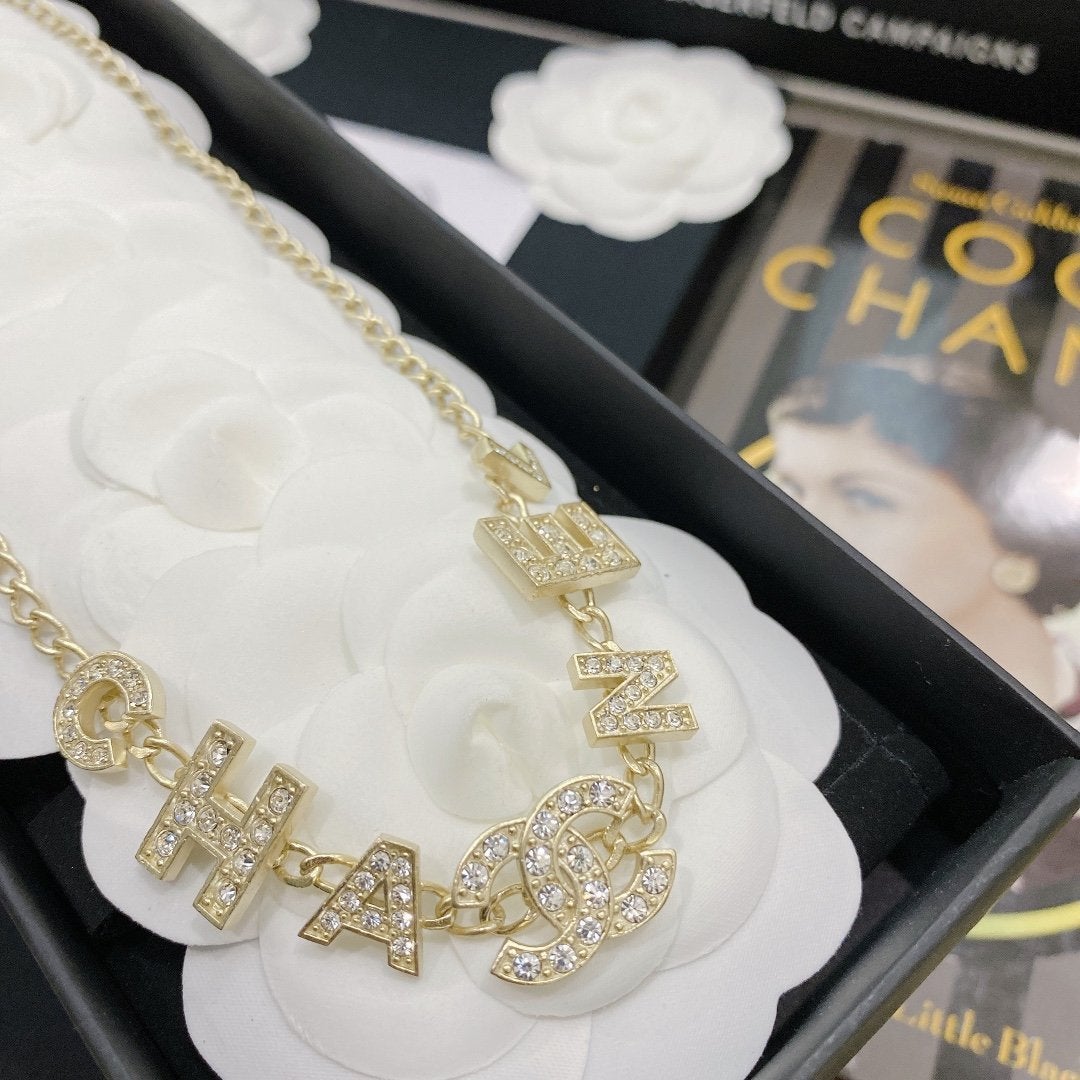 CHANEL Luxury Crystal Letter Necklace