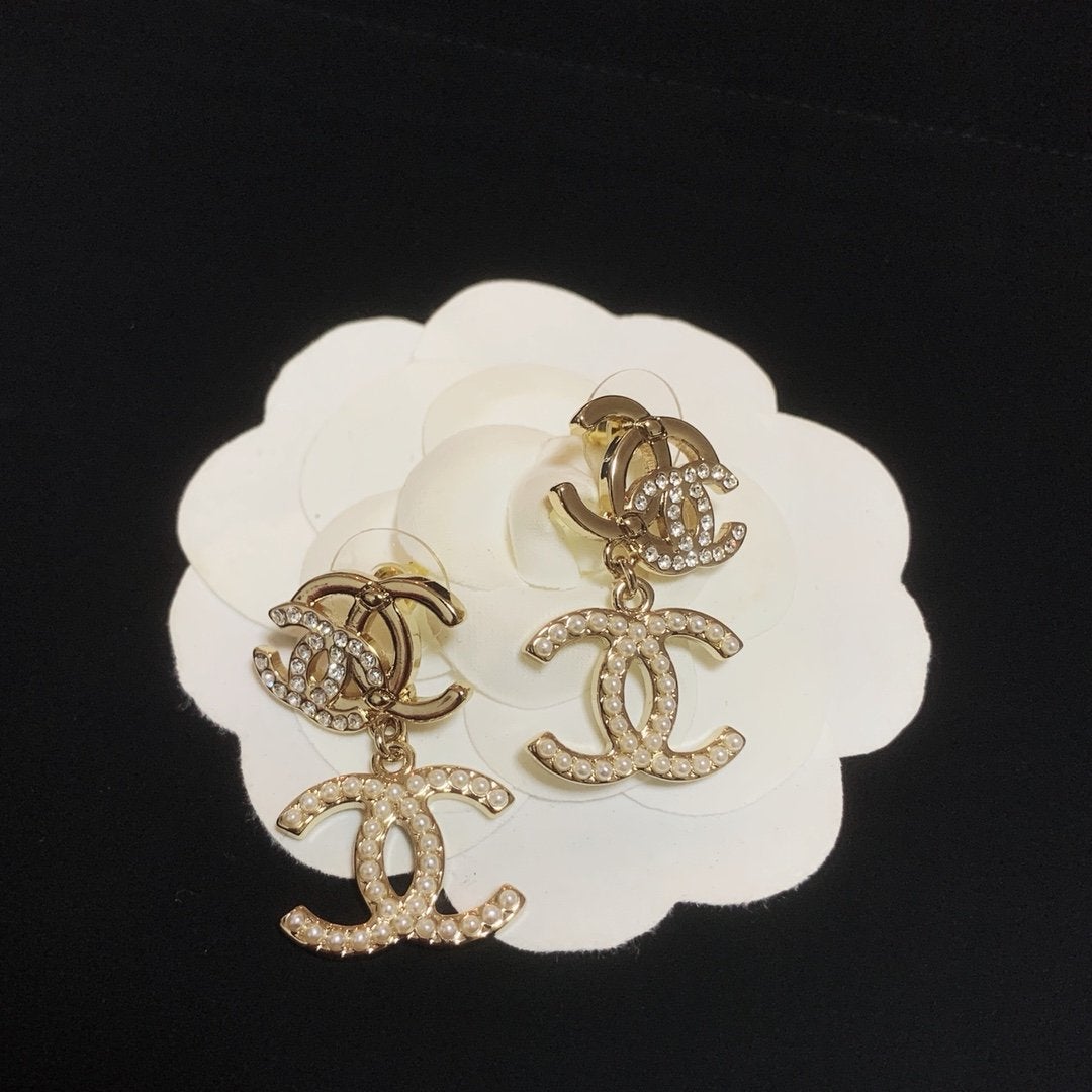 CHANEL Fashion Double C Crystal Earrings