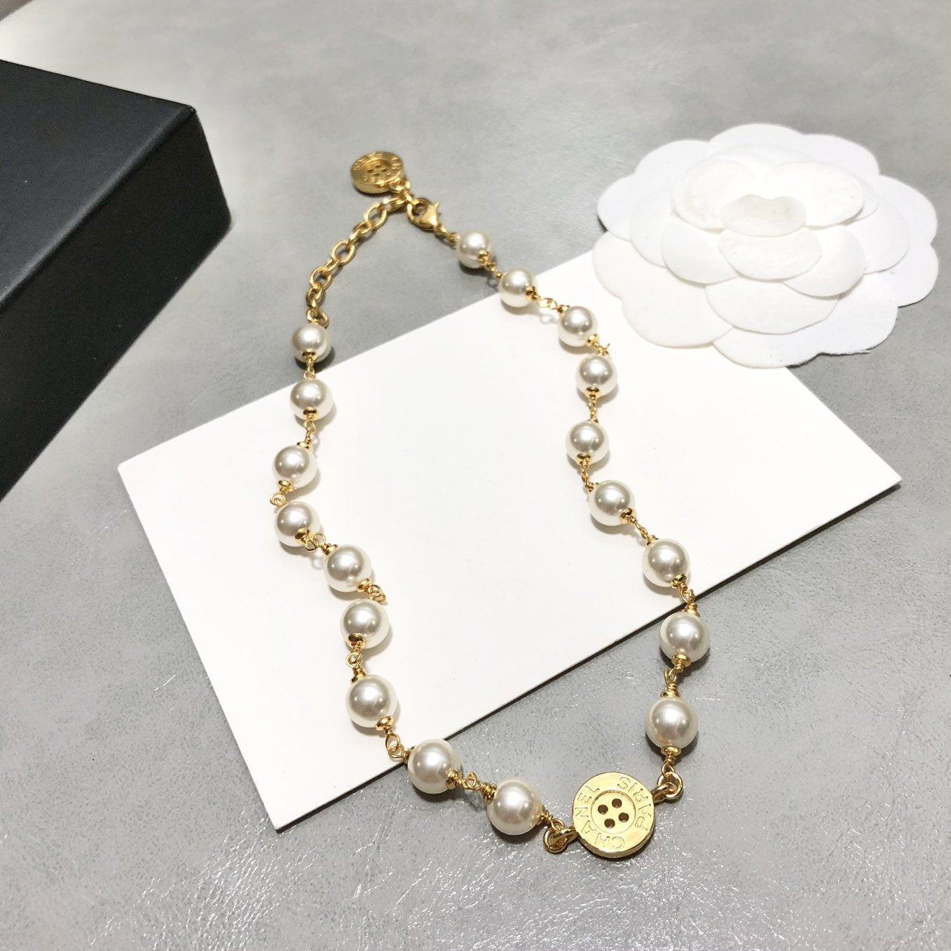 Elegant Pearl Button Pendant Necklace