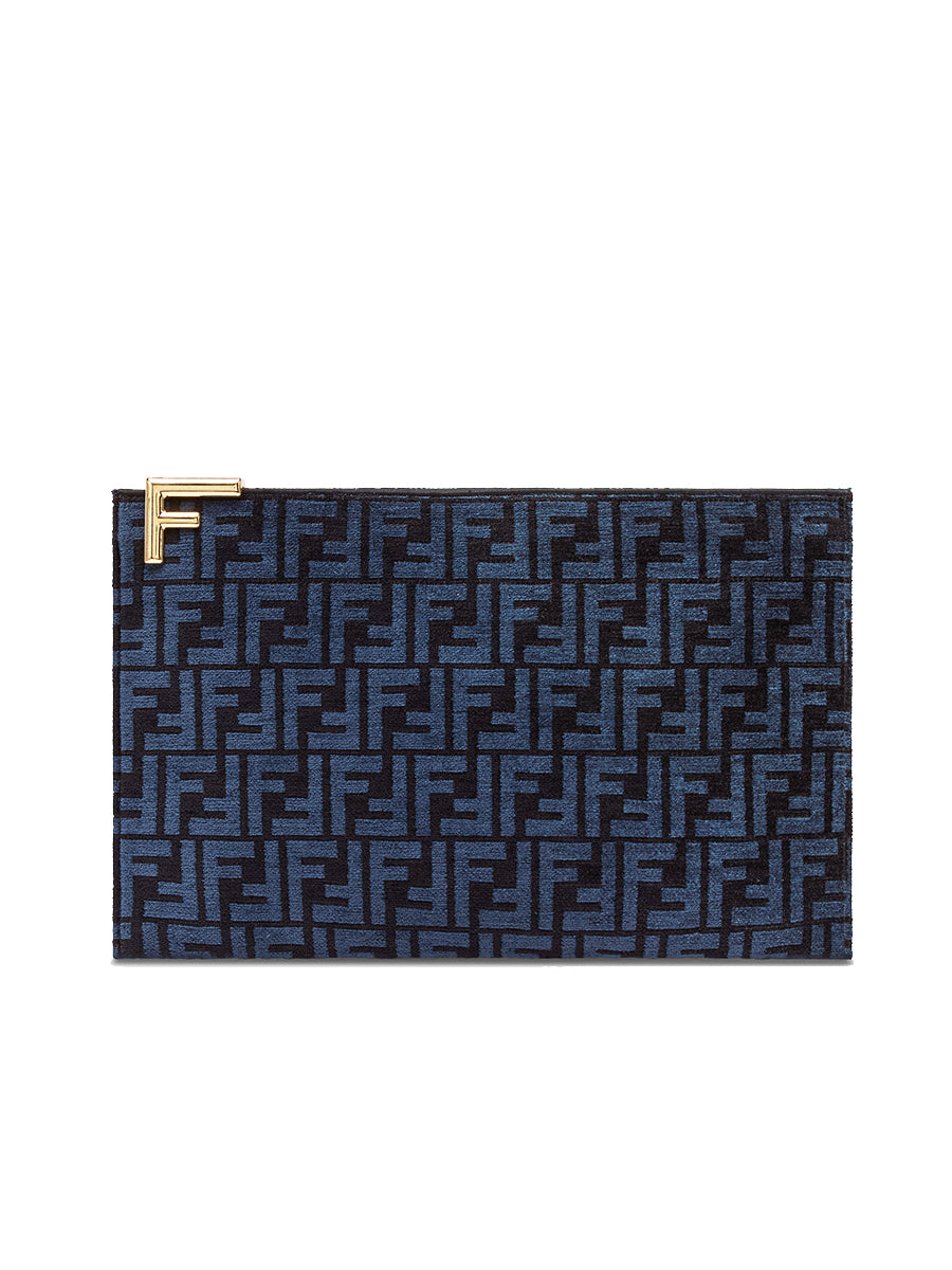 Fendi Large Flat Pouch FF Jacquard Fabric in Black