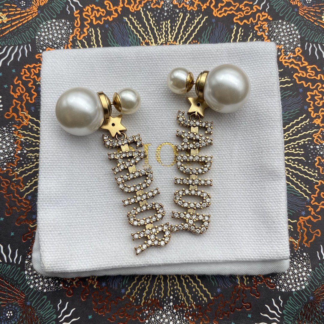 DIOR High-end Luxury Pearl Crystal Pendant Earrings
