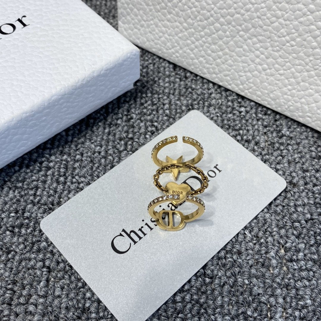 DIOR retro heart-shaped star three-piece ring