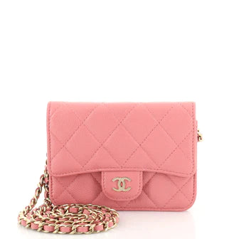 Classic Flap Card Holder on Chain Quilted Caviar Mini