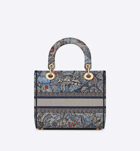 MEDIUM LADY D-LITE BAG Denim Multicolor Dior Jardin Magique Embroidery
