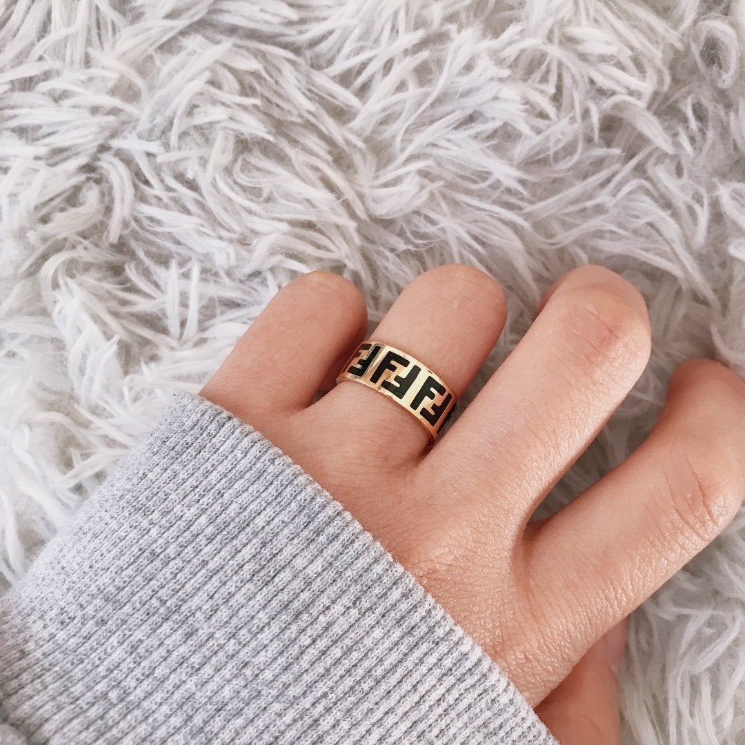 FENDI Fashion F double letter ring