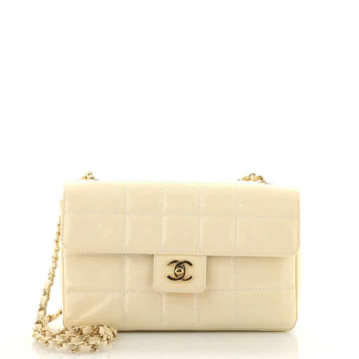 Chocolate Bar Flap Bag Quilted Patent Medium