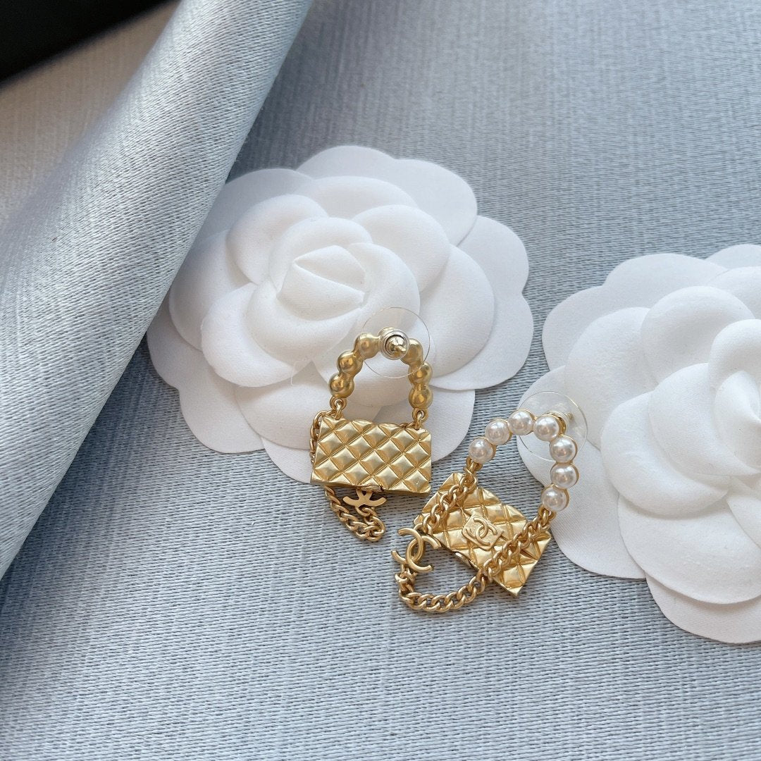 CHANEL Fashion Pearl Bag Pendant Earrings
