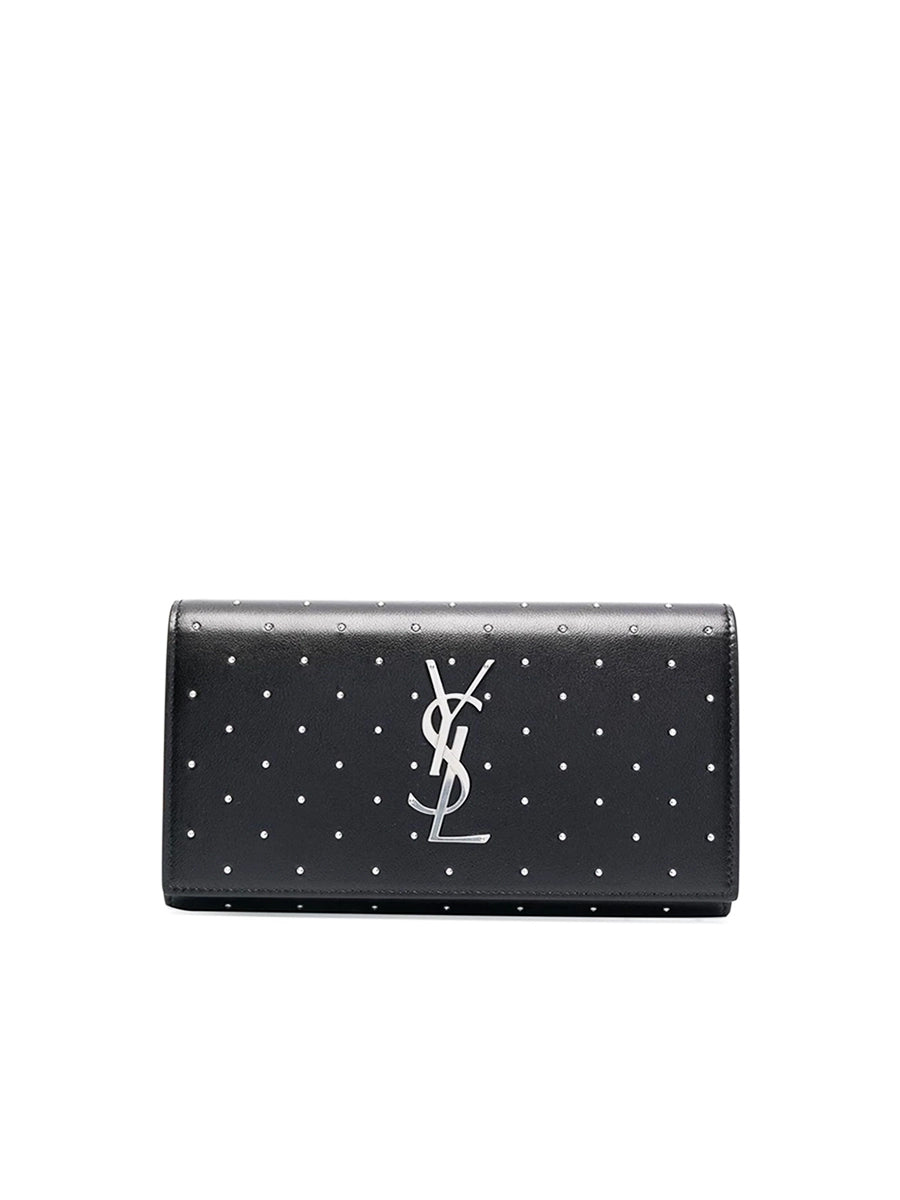 New Trends Kate Monogram Studded Clutch in Black