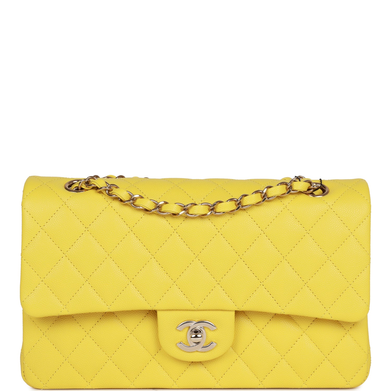 Medium Classic Double Flap Bag Yellow Caviar Light Gold Hardware