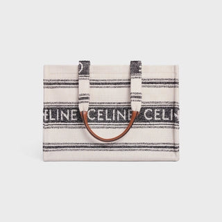 LARGE CABAS THAIS IN STRIPED TEXTILE WITH CELINE JACQUARD WHITE / BLACK