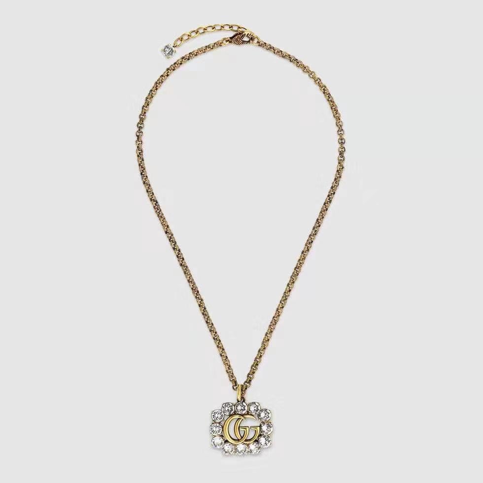 GUCCI Retro Distressed Crystal Necklace with Diamonds Necklace