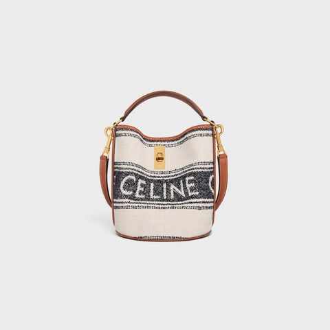 TEEN BUCKET 16 IN STRIPED TEXTILE WITH CELINE JACQUARD WHITE / BLACK