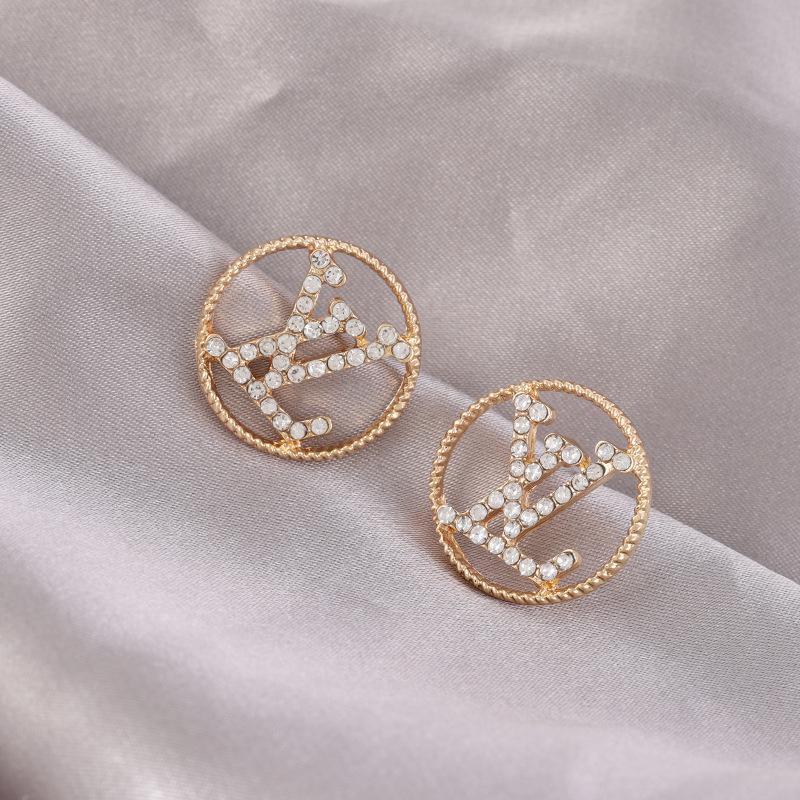 LV Round Letter Rhinestone Earrings