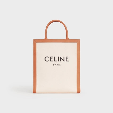 SMALL VERTICAL CABAS CELINE IN CANVAS WITH CELINE PRINT AND CALFSKIN NATURAL / TAN