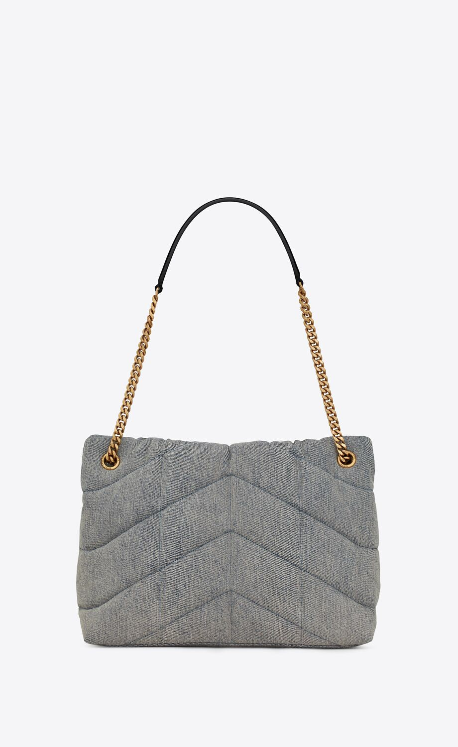 New Trends Puffer Medium Chain Bag in Denim and Smooth Leather