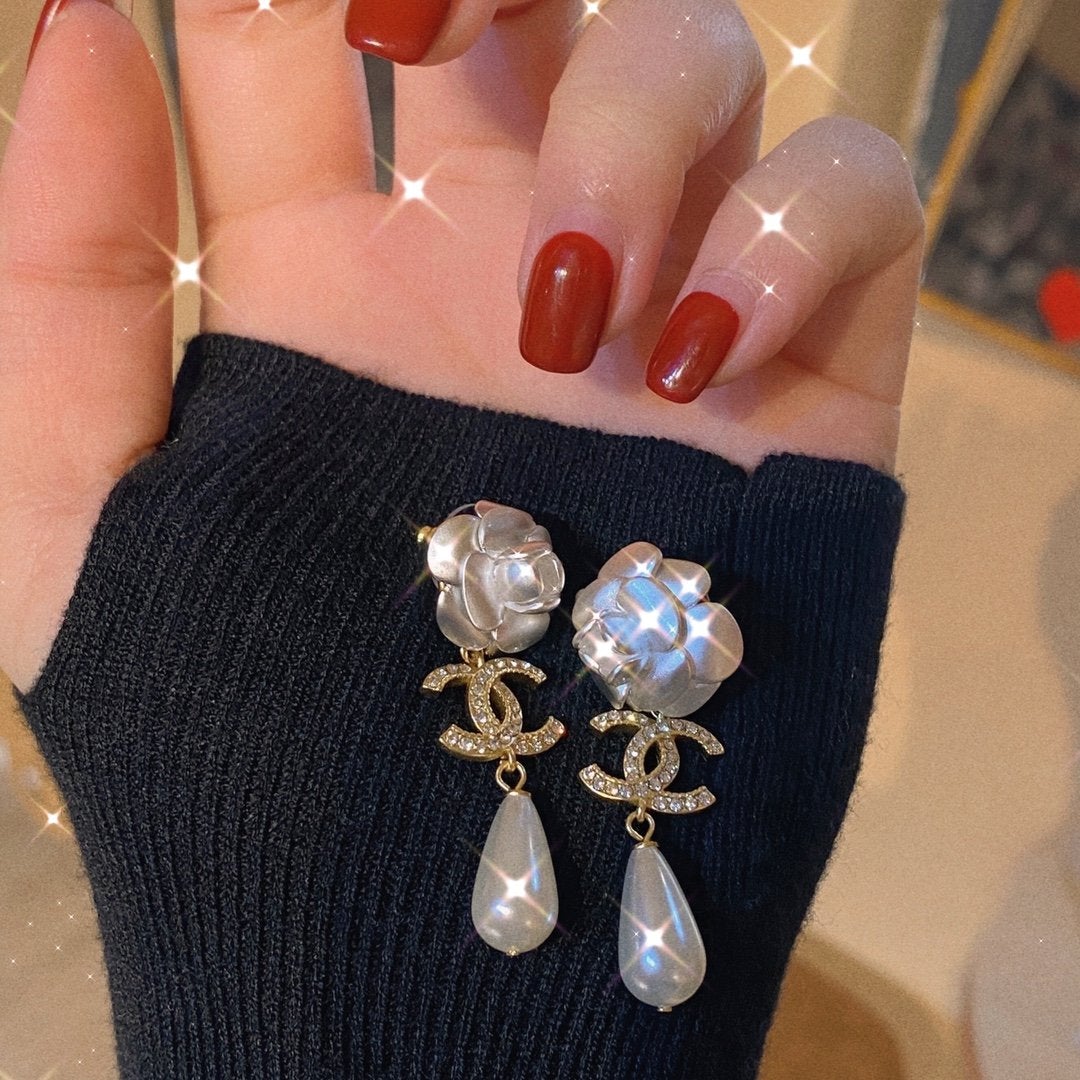 CHANEL Camellia Pearl Earrings